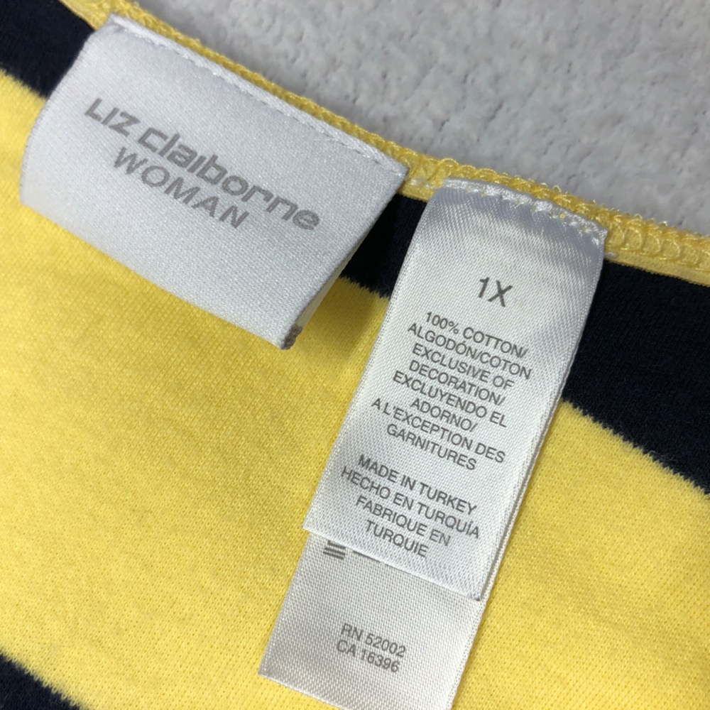 5 for $10 Liz Claiborne EUC Yellow, White, & Navy Striped Top 1X - Picture 4 of 7